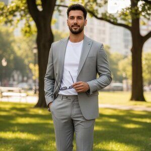 New 2026 Mens 2pc Solid Suit Set, Hybrid Fit